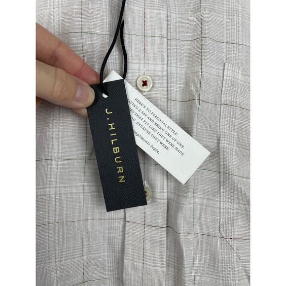 NWT J. Hilburn Men's Tan 100% Linen Button Up Short Sleeve Shirt - Picture 5 of 10